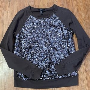 Forever 21 Brown Sequin Front Sweatshirt Size Medium